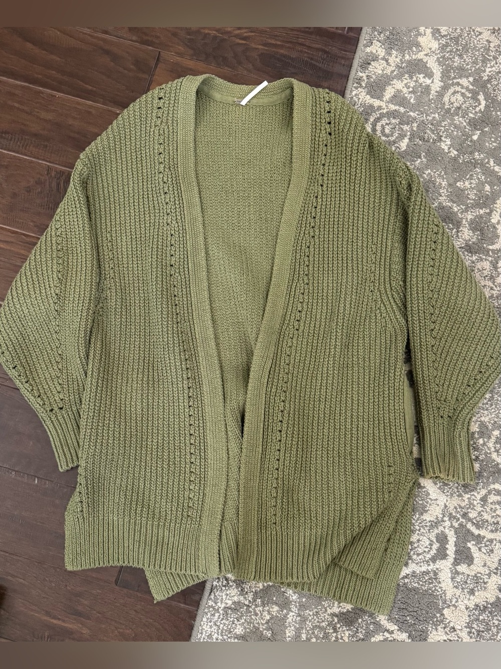 Free People Olive Green Open Knit Long Cardigan